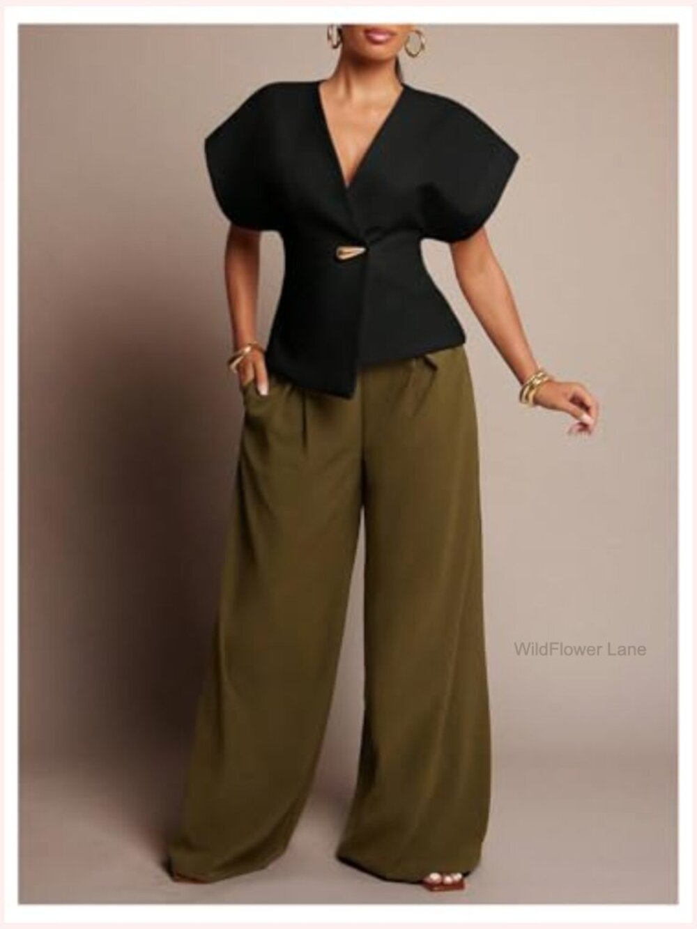Women's V Neck Asymmetrical Blouse Short Sleeve Waistcoat Work Tops - Picture 5 of 5